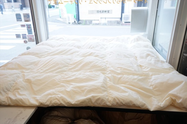 羽毛布団を押し入れに片付け様とカバーを外したら、生地から羽毛が出てきていたので一度寝具店さんに聞いてみよう⁉画像